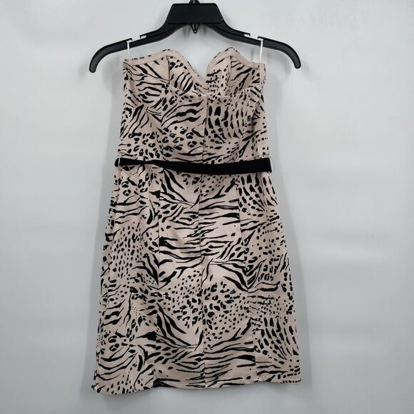 H&M Strapless Sweetheart Cheetah Tie Waist Cocktail Mini Dress 8 Women Cream - Picture 4 of 10